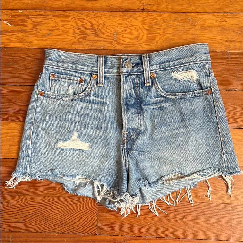 Levi's Blue Jean Shorts Distressed Frayed Hem